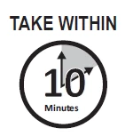 Testo nero su sfondo bianco con la scritta TAKE WITHIN sopra un cerchio contenente il numero 10 e la parola Minutes con una freccia a settore