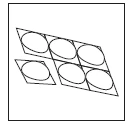 Black and white schematic drawing of two blisters containing six oval tablets arranged in two parallel inclined rows