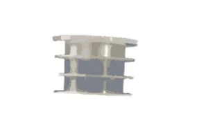 Representación esquemática de una sección transversal de una columna vertebral con discos intervertebrales y cuerpos vertebrales superpuestos