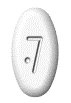 White oval-shaped tablet with the number 7 engraved on the surface and a small dot next to the number