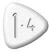 White rounded triangular tablets with the number 1.4 engraved on the upper surface