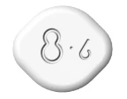 White irregularly shaped tablet with the numbers 8 and 6 engraved on the upper surface