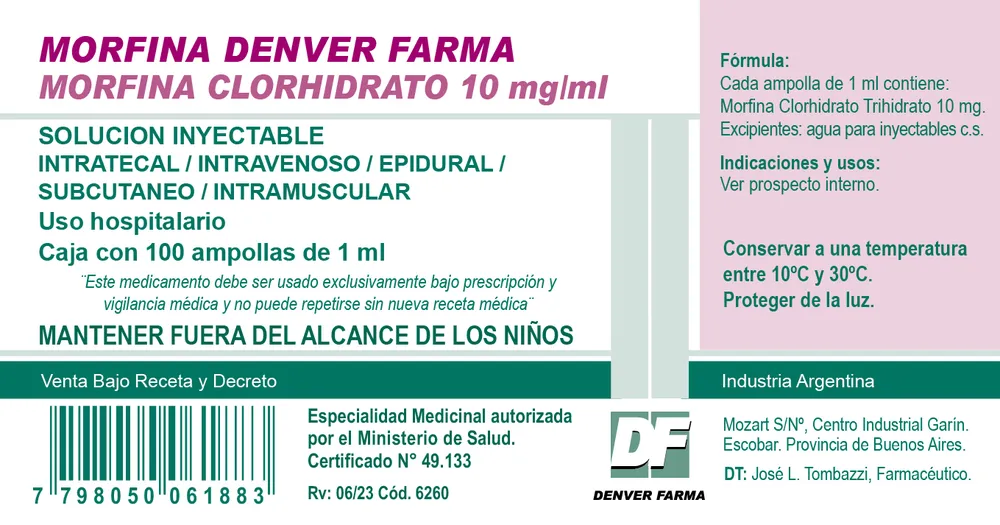 Morfina clorhidrato S.A.L.F. solución para inyección