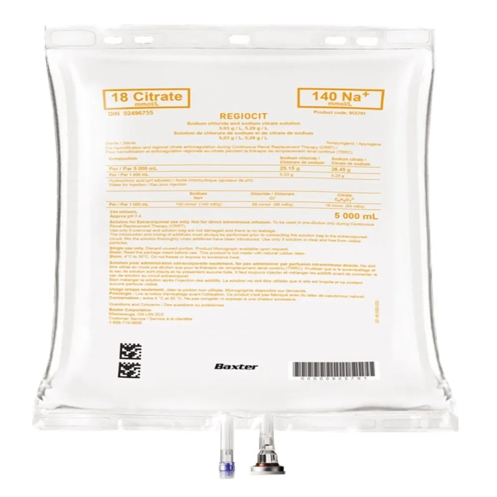 Regiocit solution for hemofiltration