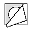 Esquema en blanco y negro que muestra un círculo blanco parcialmente cubierto por un triángulo grande sobre fondo gris dentro de un marco cuadrado