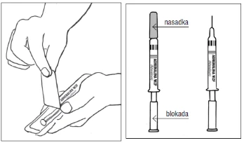 Illustration showing a hand removing epinephrine from its packaging and two diagrams of a syringe with the tip and lock indicated