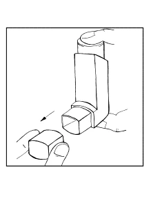 Hands disassembling and reassembling two parts of an inhaler, indicated by an arrow, to prepare the device for use