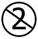 Black numeral two enclosed in a circle with a diagonal line crossing it, symbol indicating prohibition or restriction related to the number two