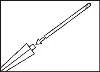 Black line drawing depicting a long, thin medical needle connected to a wide syringe base or tip on a white background