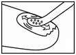 Schematic drawing illustrating circular motions of an applicator performed on the skin surface to evenly spread the medication