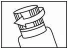 Hand unscrewing the cap of a medication bottle, with an arrow indicating a leftward rotational movement to open the packaging