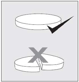 Diagram showing a whole, intact tablet with a black checkmark and a tablet split into two parts with a gray X mark