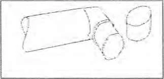 Dibujo esquemático que muestra dos elementos cilíndricos, uno de los cuales está conectado en ángulo recto a un tubo o conducto más largo