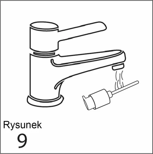 Black-and-white drawing depicting a tap releasing water into an open vial of medication placed beneath the spout