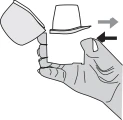 Mano che tiene un contenitore bianco con il coperchio sollevato, indicato da frecce che suggeriscono il movimento di apertura e chiusura del tappo
