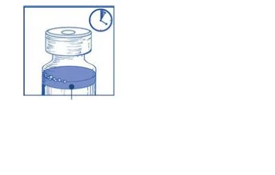 Dibujo esquemático de un frasco con líquido, mostrando burbujas de aire y un punto negro que indica el nivel del líquido debajo de la ampolla
