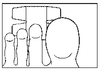Schematic drawing showing four fingers placed side by side against a background resembling a dispenser or medication packaging