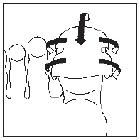 Schematic drawing of foot toes with black arrows indicating direction of pressure or massage on the sole and lateral sides of the toes