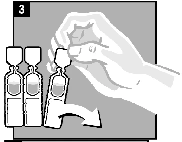Una mano levanta una de tres ampollas de vidrio con líquido, indicando con una flecha la dirección en que debe inclinarse para verter su contenido