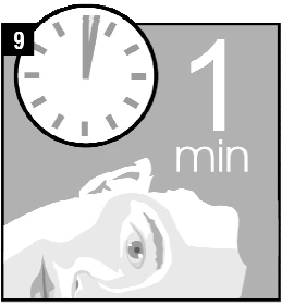 Reloj marcando las doce en punto, el número grande 1 y la indicación 'min' junto a un gráfico que muestra una parte del rostro con el ojo y la nariz visibles