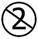Black number two inside a circle with a diagonal line crossing it on a white background