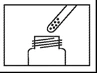 Black line drawing showing the opening of a vial, above which medication in the form of fine granules is dispensed from a tube or applicator