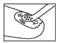 Schematic illustration showing the process of massaging or kneading tissue using a finger, with movement direction indicated by arrows around the area