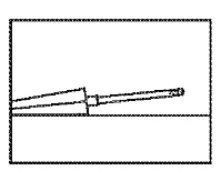 Schematic drawing showing a horizontally positioned elongated object resembling a syringe or tube lying on a flat surface