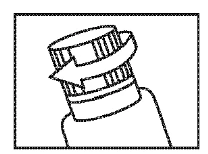 Black icon depicting a bottle cap with a white arrow indicating the direction of unscrewing to the left