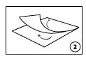 Schematic black-and-white illustration showing two layers of paper or material, with the top layer being peeled back using a curved arrow, with the number 2 next to it