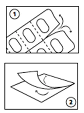 Schema delle istruzioni con due passaggi: il primo mostra la separazione di due strati di materiale, il secondo illustra lo srotolamento dello strato superiore della stecca