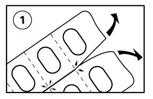 Diagram with the number 1 showing two layers of material that should be separated by sliding them apart in the direction of the black arrows