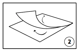 Schematic black-and-white illustration depicting two layers of paper with curved arrows indicating the direction of unwinding and separation