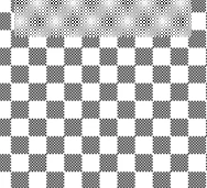 Nessun elemento visibile, l'immagine mostra soltanto un modello a scacchi in bianco e nero e una striscia con motivo punteggiato su sfondo bianco