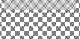 Patrón de ajedrez en blanco y negro compuesto por cuadrados regulares de diferente intensidad de gris, con una franja superior que presenta un motivo punteado difuminado
