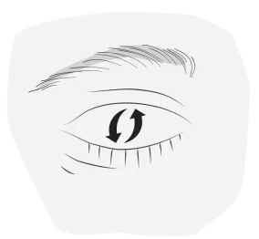 Dibujo que muestra un ojo humano con dos flechas negras formando un círculo dentro de la pupila, simbolizando movimiento o un ciclo