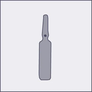 Gráfico simplificado que muestra un objeto alargado de color gris colocado verticalmente, con una parte superior estrecha y una base más ancha
