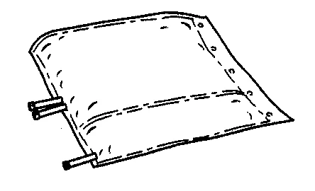 Illustration showing a medical bag with two drainage tubes placed on a flat surface in an oblique perspective