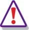 Símbolo triangular de advertencia con borde grueso de color morado y un signo de exclamación rojo sobre fondo blanco, ubicado dentro de otro símbolo
