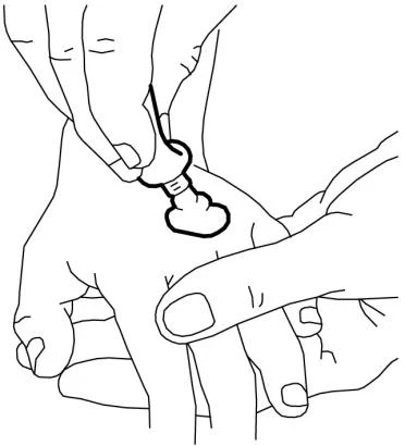 Ilustración que muestra manos sosteniendo un pequeño frasco de medicamento y dedos preparados para administrar el fármaco para realizar una inyección
