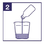 Illustrazione schematica che mostra il versamento di un liquido dalla bottiglia in un bicchiere, nell'angolo in alto a sinistra compare un grande numero 2 su sfondo viola