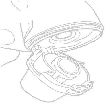 Schematic line drawing showing an open package with a dispenser and a removable medical cap being taken off