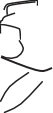 Black, minimalist line drawing of a profile of a person wearing glasses with a partial arm visible on a white background