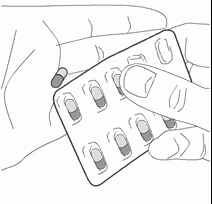 Hands holding a blister pack with tablets, one capsule being removed and placed onto the user's open palm