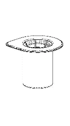 Disegno tecnico nero che rappresenta una fiala di vetro con tappo di gomma e anello di sicurezza largo su sfondo bianco