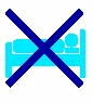 Icono azul que representa a una persona acostada en una cama, cubierta por un gran símbolo de prohibición azul oscuro
