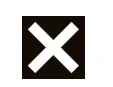 White X-shaped cross symbol on a black square background