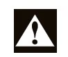 White warning triangle with a black exclamation mark on a black square background