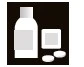 White bottle with label next to a square package and two round tablets on a black background