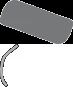 Gray rectangular shape with rounded corners placed diagonally above a thin, curved black line on a white background